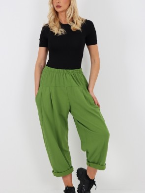 Italian Pleated Back Pockets Detail Cotton Trousers