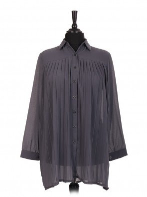 Italian Pleated Blouse With Front Button Panel