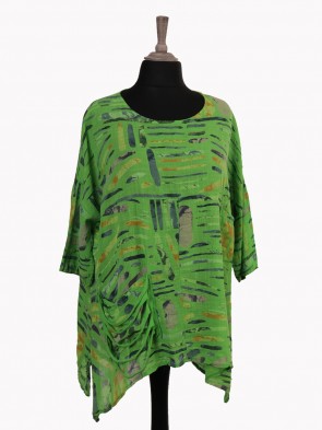 Italian Printed Front Pocket Detail Tunic Top