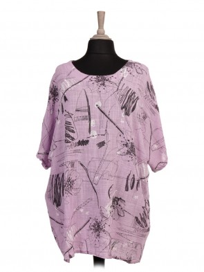 Italian Printed Linen Batwing Top