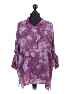 Italian Printed Turn up Sleeve Oversized Shirt