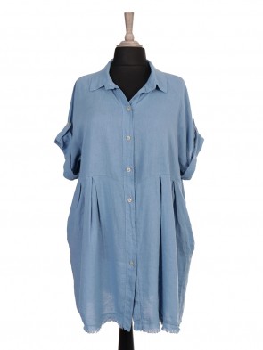 Italian Raw Edge Hem Front Button Panel Top