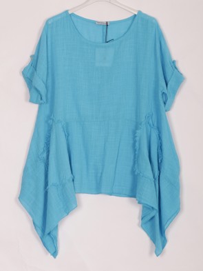 Italian Raw Edge Pockets Detail Cotton Tunic Top