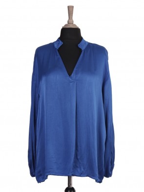 Italian Satin Blouse With Elasticated Sleeves