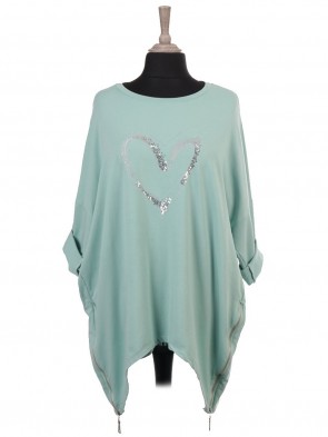 Italian Sequin And Embroidered Heart Top With Side Zip Detail