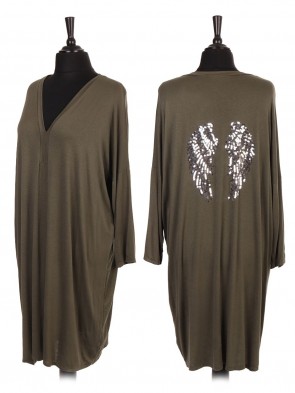 Italian Sequin Angel Wing V-neck Shirt Dress