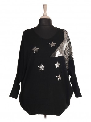 Italian Sequin Star Knitted Batwing Jumper