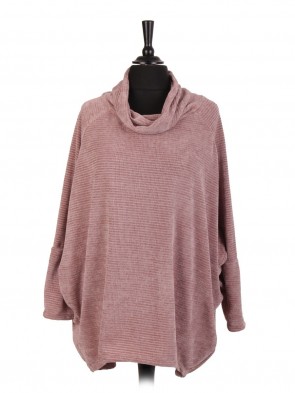 Italian Shaneel Cowl Neck Dip Hem Batwing Top