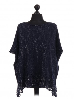 Shimmery Batwing Fringe Knitted Jumper