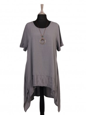 Italian Silk Hem Dress With Side Pockets and Necklace