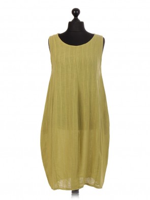 Italian Sleeveless Linen Lagenlook Dress With Side Pockets