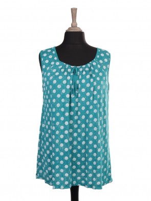 Italian Sleeveless Polka Dot Flared Top