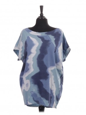 Italian Sleeveless Tie Dye Print Dip Hem Batwing Top