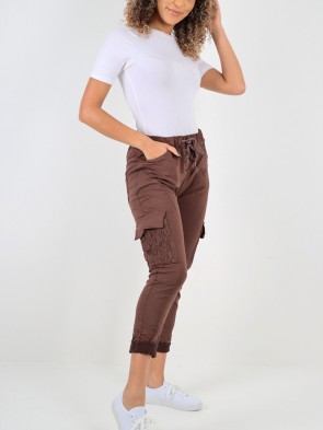 Italian Smocked Pockets Relaxed Fit Cargo Trousers