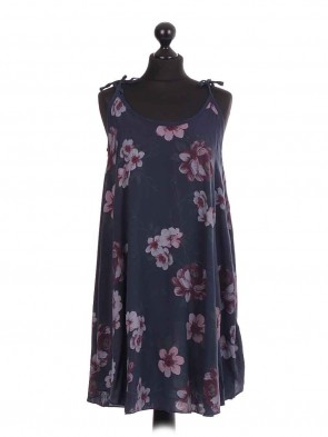 Italian Navy Tie Strap Floral Swing Top