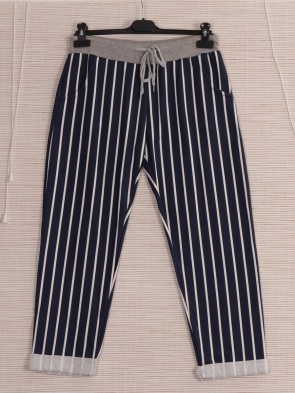 Italian Stripe Cotton Trousers with Pockets