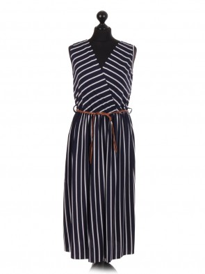 Italian Stripe Pattern Sleeveless Dress