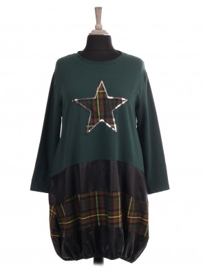 Italian Tartan Print Star and Elasticated Hem Lagenlook Dress