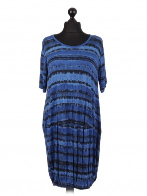 Tie Dye Pattern Printed Elasticated Hem Midi Dress