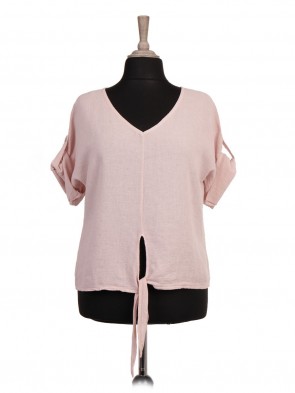 Italian Turn-up Sleeves Front Tie Top