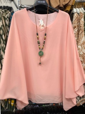 Italian Two Layered Batwing Chiffon Top with Necklace