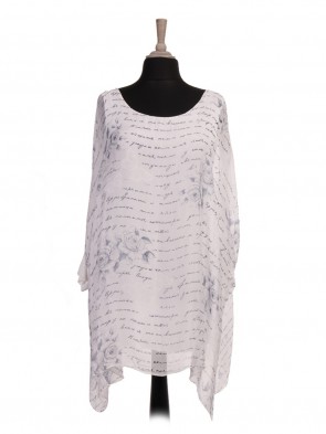 Italian Two Layered Butterfly Print Silk Batwing Top