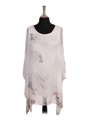 Italian Two Layered Floral Print Batwing Silk Top