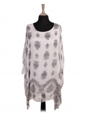 Italian Two Layered Mandala Print Silk Batwing Top