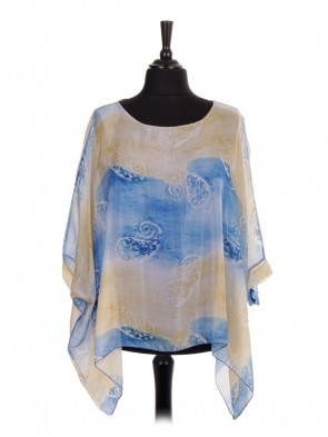 Italian Two Layered Paisley Print Silk Batwing Tunic Top