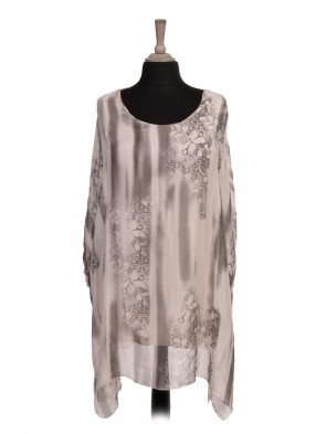 Italian Two Layered Snake Skin Print Batwing Silk Tunic Top