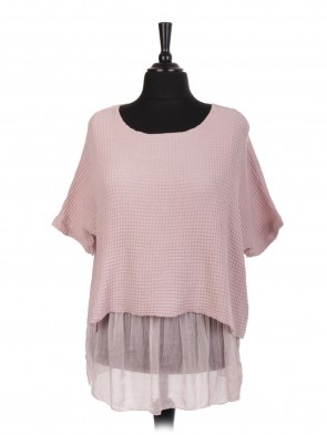 Italian Two Layered Waffle Weave Top With Silk Hem