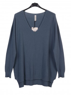 Italian V-neck High Low Knitted Jumper