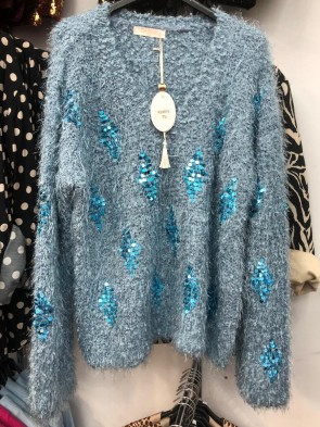 Italian V-neck Sequin Detail Soft Feel Jumper