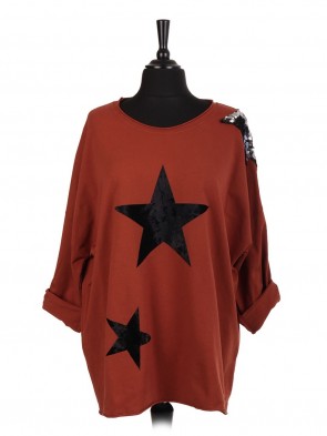 Italian Velvet And Sequin Star Patch Top