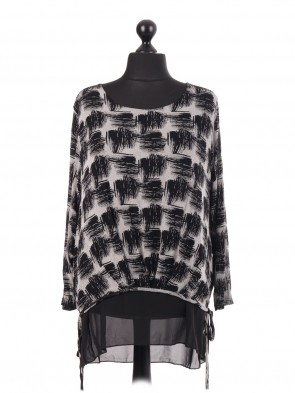 Jersey Black Square Printed Chiffon Lined Top