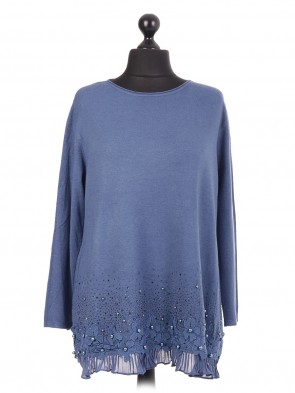 Lace Hem Knitted Jumper With Beads