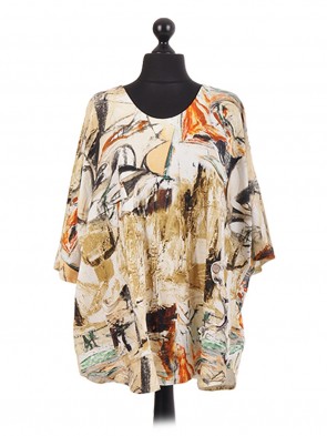 Italian Abstarct Print Batwing Pocket Tunic