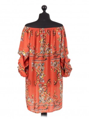Italian Baroque Print Bardot Tunic Top