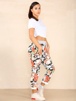 Italian Floral Printed Trousers With Side Pockets