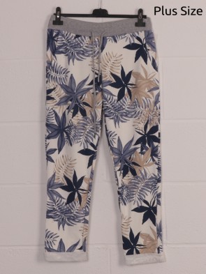 Plus Size Italian Leaf Print Cotton Trousers