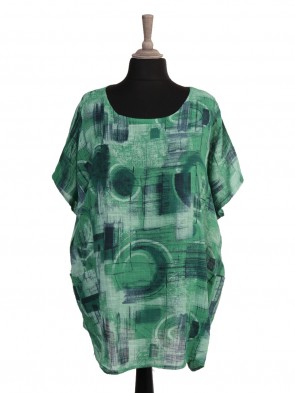 Plus Size Italian Circle Printed Front Pockets Batwing Top