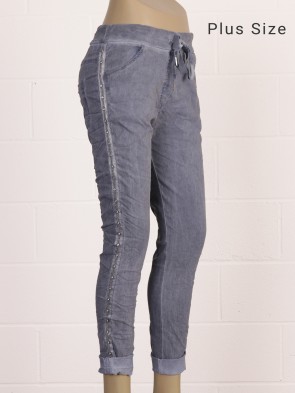 Plus Size Italian Cold Dye Diamante Panel Elasticated Joggers