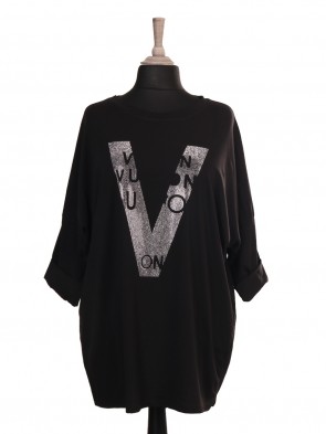 Plus Size Italian Diamante Detail Batwing Top