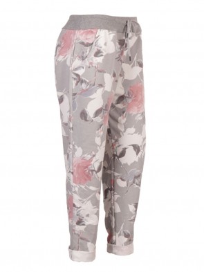 Plus Size Italian Floral Print Cotton Trousers