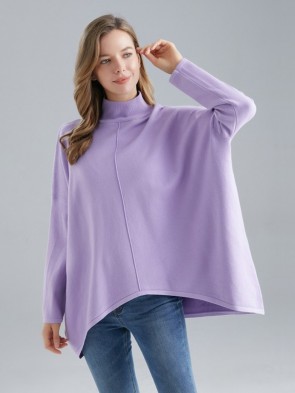 Plus Size Italian High Neck Dip Hem Knitted Poncho