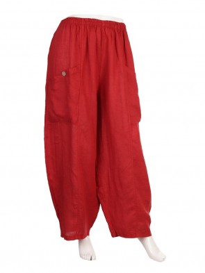 Plus Size Italian Linen Trousers With Front Button Pockets