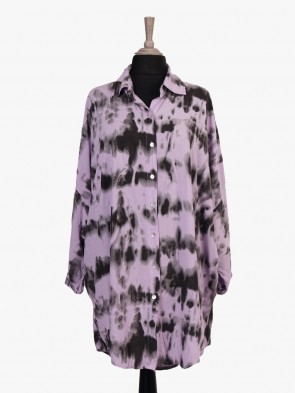 Plus Size Italian Tie Dye Print Button Through Top