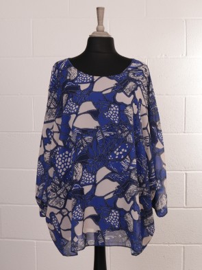 Plus Size Italian Two Layered Printed Batwing Top