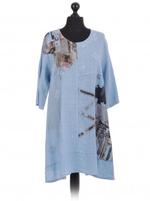 Print Applique Embroidered Linen Tunic