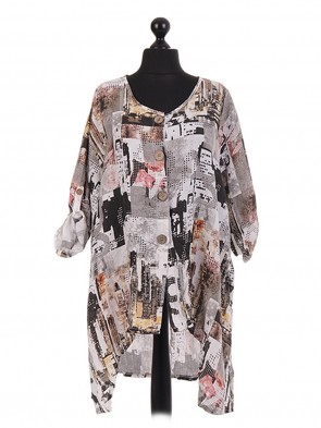 Italian Printed Dip Hem Shirt Dress